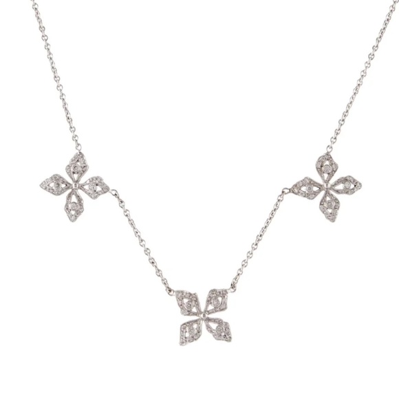 Designer CATHY WATERMAN Platinum Diamond 3 Flower Station Pendant Chain Necklace - Picture 13 of 14